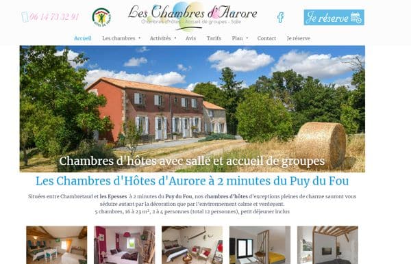 Conception site web les chambres d&apos;aurore autour ddu Puy du Fou